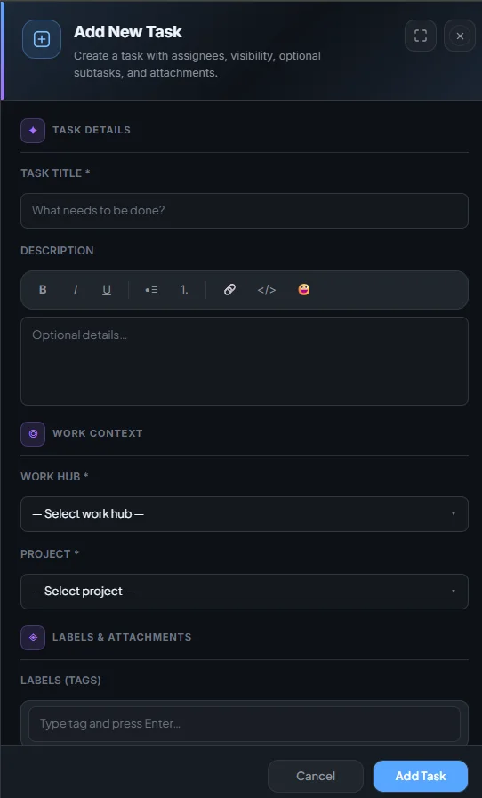 Add New Task form in TaskPlus+